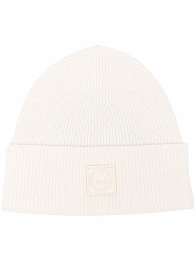 Moose Knuckles Logo Patch Beanie In White