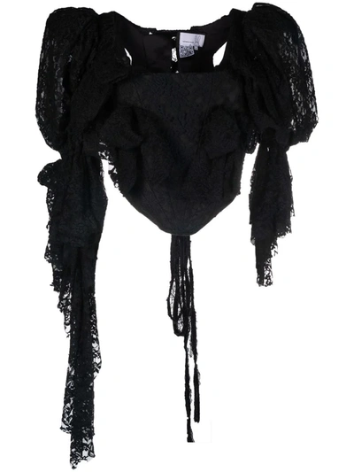 Natasha Zinko Lace Puff-sleeve Corset Top In Black