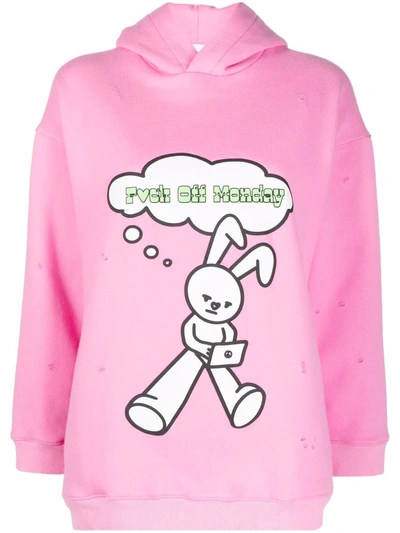 Natasha Zinko Rabbit-print Long-sleeved Hoodie In Pink