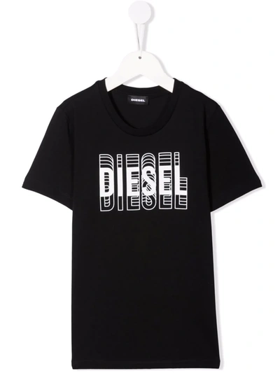 Diesel Teen Logo Crew-neck T-shirt In Black