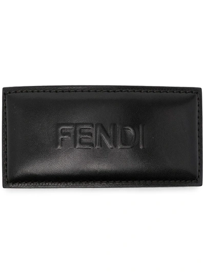 Pre-owned Fendi 1990 Embossed Leather Hair Barrette In Black