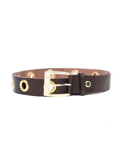 Miss Grant Kids' Eyelet-studded Leather Belt In Brown
