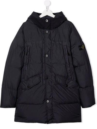 Stone Island Teen Logo-print Padded Down Coat In Blue