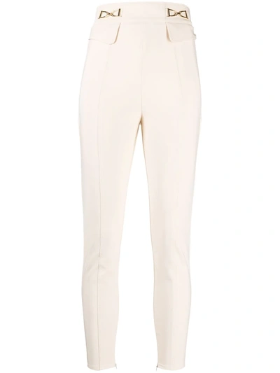 Elisabetta Franchi Horsebit-detail High-waist Trousers In Neutrals