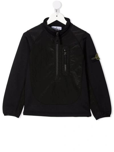 Stone Island Junior Kids' Logo Patch Zip Pullover In Black