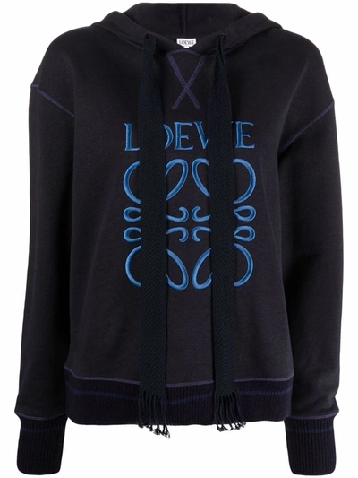 Loewe Anagram Cotton Hoodie In Blue