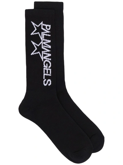Palm Angels Racing Stars Cotton Socks In Black