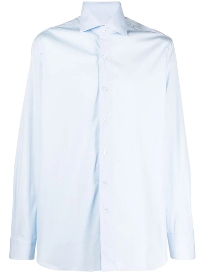 Barba French Collar Long-sleeve Cotton Shirt In Blue