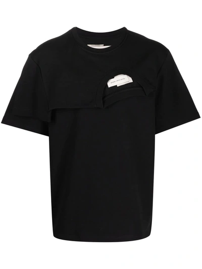 Feng Chen Wang Layered Asymmetric Cotton T-shirt In Black