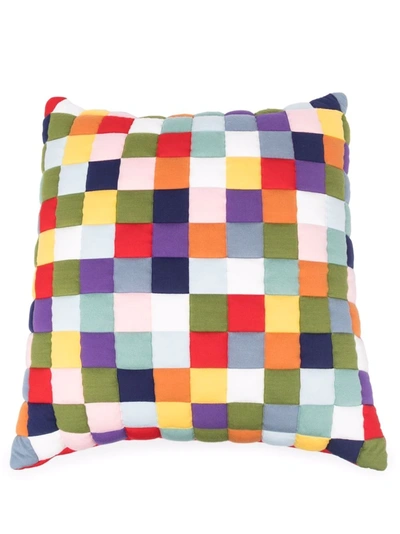Sunnei Patchwork Knitted Cushion In Red