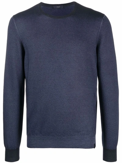 Fay Cotton Crew-neck Jumper In Blue