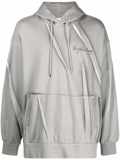 Feng Chen Wang Logo-embroidered Long-sleeve Cotton Hoodie In Grey