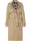 Shop Burberry Check Lapel Trench Coat In Brown