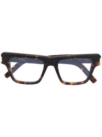 Saint Laurent Square Frame Tortoise Glasses In Brown