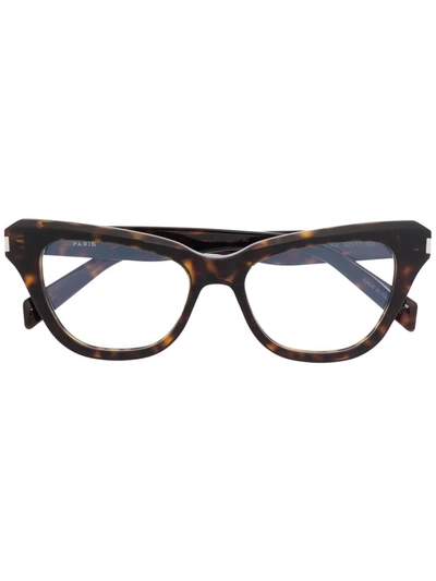 Saint Laurent Tortoiseshell-effect Cat Eye-frame Glasses In Brown