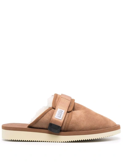 Suicoke Camel Fur Lining Slippers In Brown