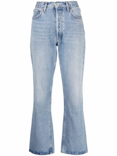 Agolde Mide Rise Relaxed Boot Jeans In Light Blue