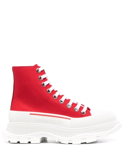 Alexander Mcqueen Tread Slick Lace-up Ankle Boots In Pink