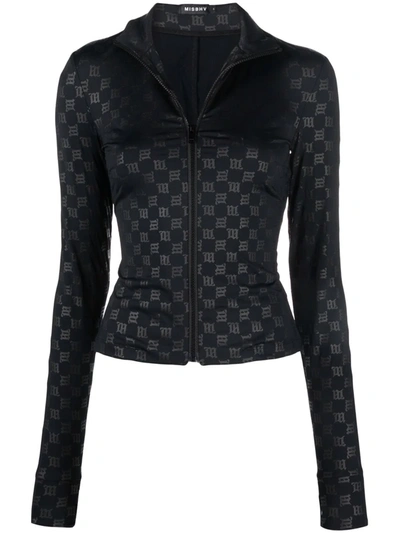 Misbhv Monogram-print Zip-up Top In Black