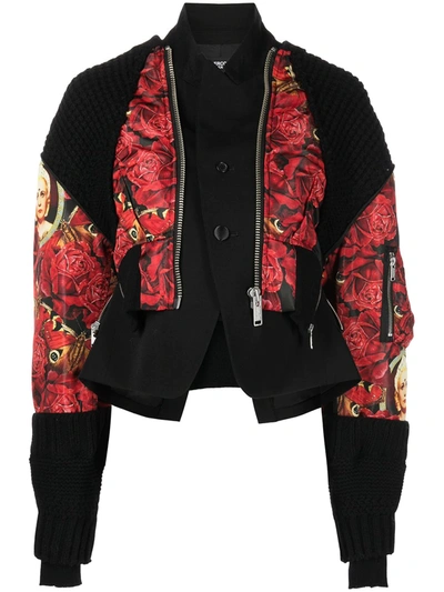 Undercover Knitted-panels Rose-print Jacket In Black