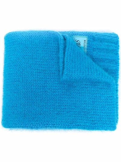Raf Simons Womens Aqua Logo-patch Mohair-blend Scarf 1 Size In Blue