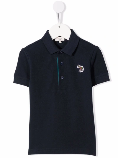 Paul Smith Junior Kids' Embroidered Zebra Logo Polo Shirt In Blue