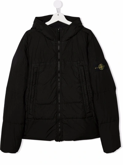 Stone Island Junior Teen Logo-patch Hooded Padded Jacket In Black