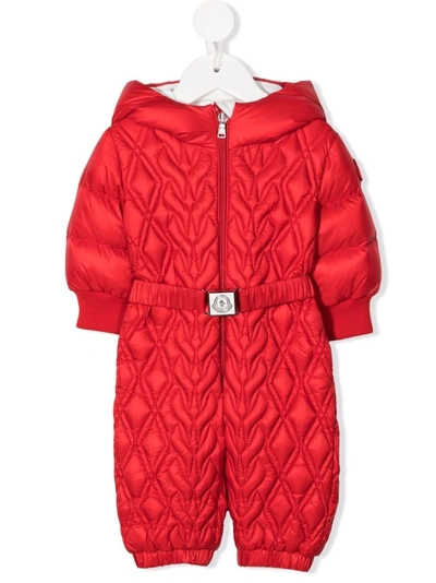 Moncler Babies' Hooded Down-filled Romper In Red
