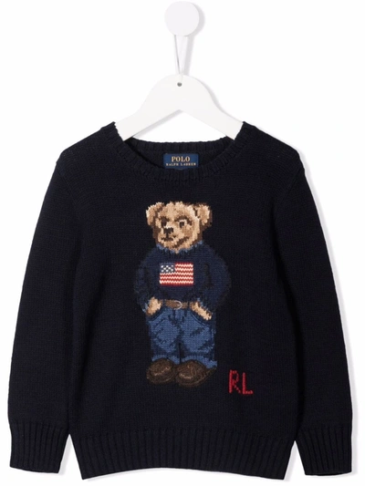 Ralph Lauren Kids' Teddy Bear-motif Cotton Jumper In Blue
