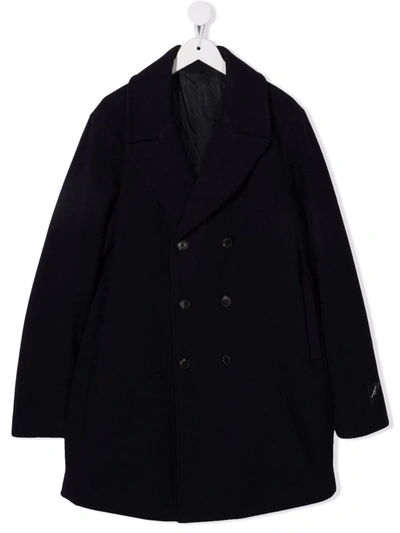 Emporio Armani Kids' Double-breasted Wool Coat In Blue