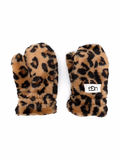 Ugg Kids' Leopard Print Gloves In Neutrals