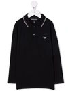Emporio Armani Logo-print Longsleeved Polo Shirt In Blue