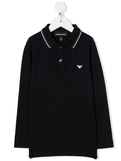 Emporio Armani Kids' Logo-print Longsleeved Polo Shirt In Blue