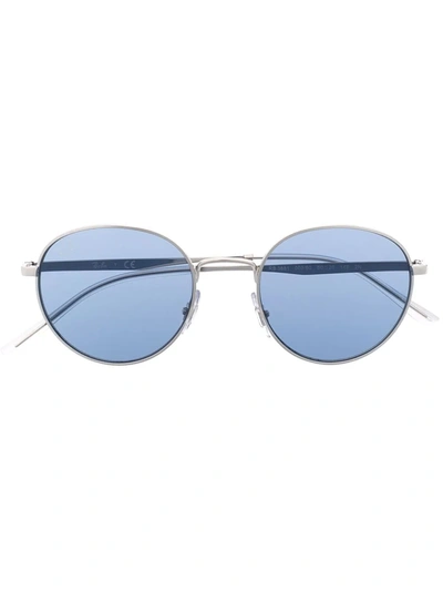 Ray Ban Logo Round Frame Sunglasses In Silver
