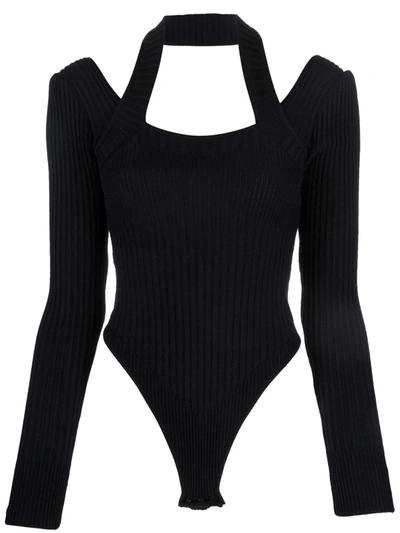 Adamo Ribbed-knit Cut-out Top In Black