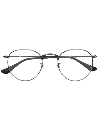 Ray Ban Logo Round Frame Glasses In Black