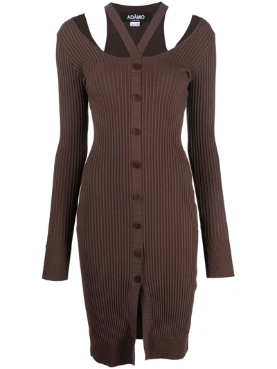 Adamo Ribbed-knit Buttoned Knitted Dress In Brown
