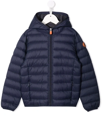 Save The Duck Kids' Logo-patch Zip-up Padded Jacket In Blue
