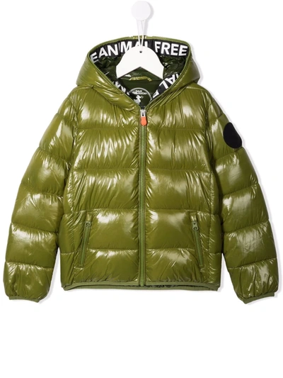 Save The Duck Kids' Hooded Zip-up Padded Jacket In Green