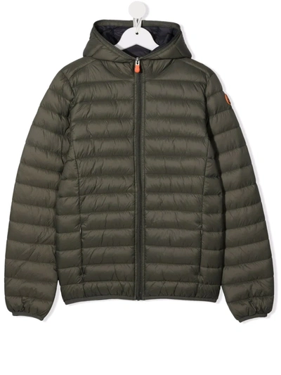 Save The Duck Teen Hooded Puffer Jacket In Green