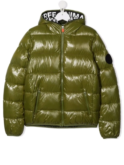 Save The Duck Teen Logo-print Hood Jacket In Green