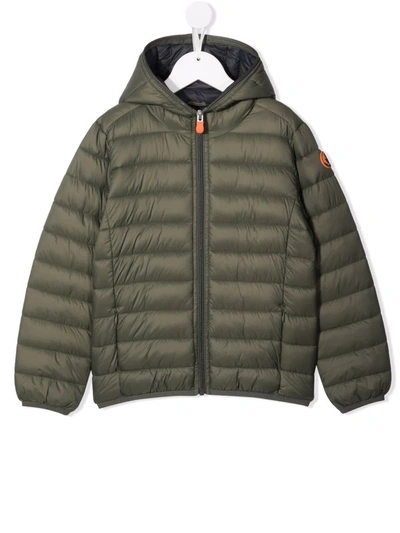 Save The Duck Kids' Hooded Zip-up Padded Jacket In Green