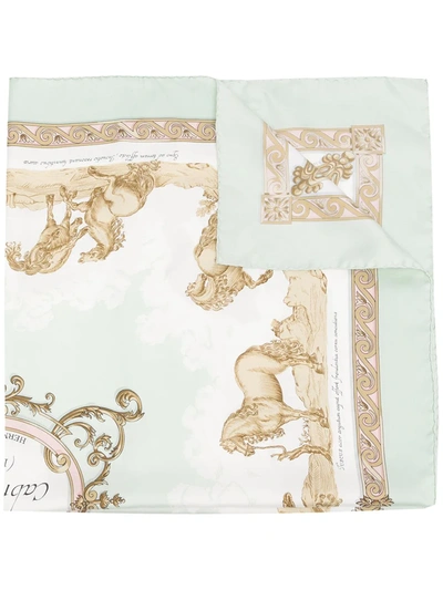 Pre-owned Hermes  Courbettes Et Cabrioles 1654 Silk Scarf In Green