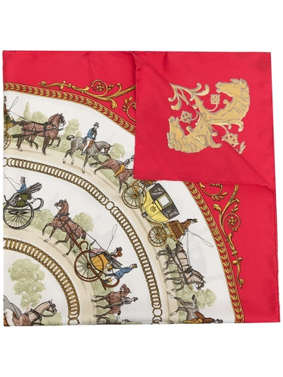 Pre-owned Hermes  La Promenade De Longchamps Silk Scarf In Red