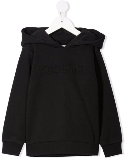 Woolrich Kids' Debossed-logo Cotton-blend Hoodie In Black