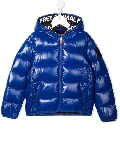 Save The Duck Kids' Hooded Zip-up Padded Coat In Blue