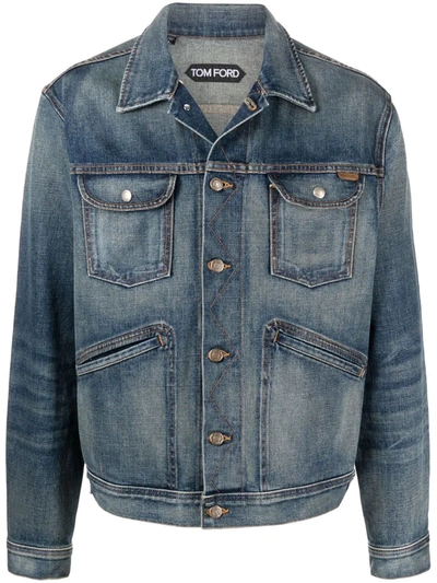 Tom Ford Iconic Logo-patch Denim Jacket In Blue
