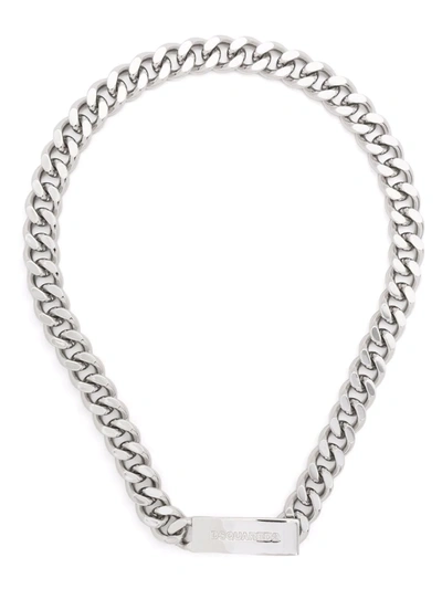 Dsquared2 Logo Plaque Chain-link Necklace In Silver