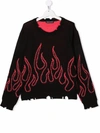 Vision Of Super Distressed Flame-trim Rollneck Sweater In Black