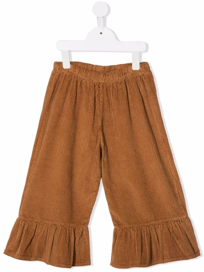 Emile Et Ida Kids' Ruffle Hem Trousers In Brown